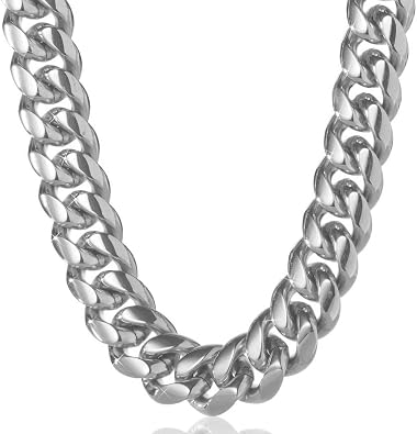 316L Stainless Steel Miami Cuban Link Chain 14K or White REAL Gold Plated Hip Hop Necklace or Bracelet 8mm-18mm for Men WomenCustom Box and Pouch Packing, Christmas Gift