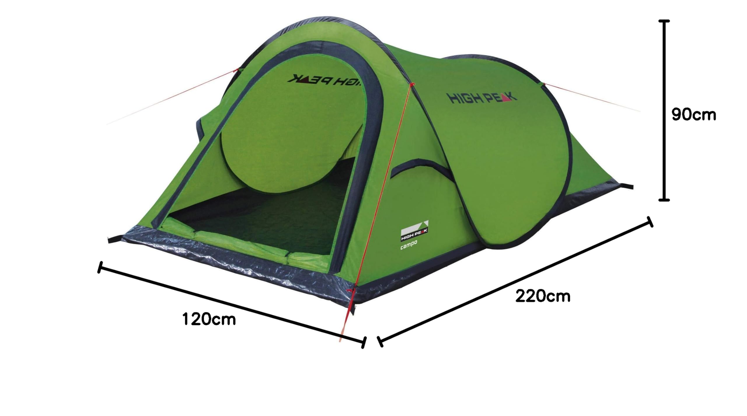High Peak Campo Tenda, Unisex – Adulto, Verde/Nero, 220 x 120 x 90/60 cm
