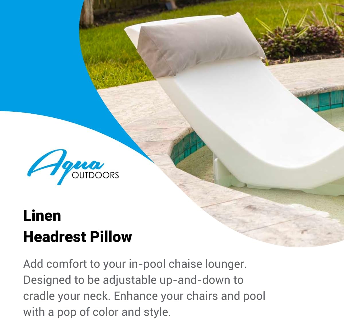 Aqua Outdoors Inside Pool Lounger Headrest Pillow, in Water Sun Shelf Chaise Cushion, Great for Tanning on Baja Ledge or Poolside Sundeck(Linen)