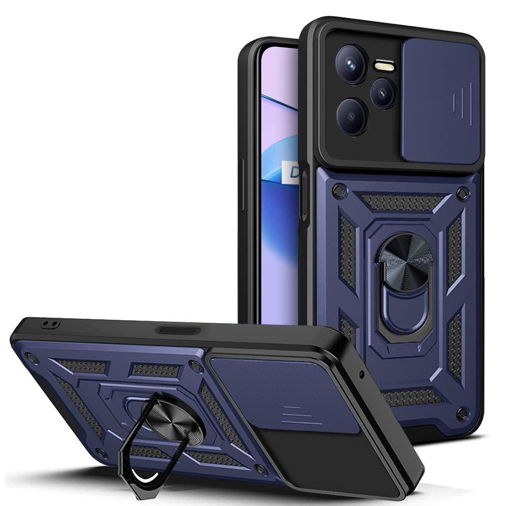 SNCLET for Realme C35 Phone Case Premium Fashion Bumper Case with Slide Camera Cover and Ring Kickstand for Realme C35 Protection Hard PC Shockproof Cool Creative Phone Case for Realme C35,Blue