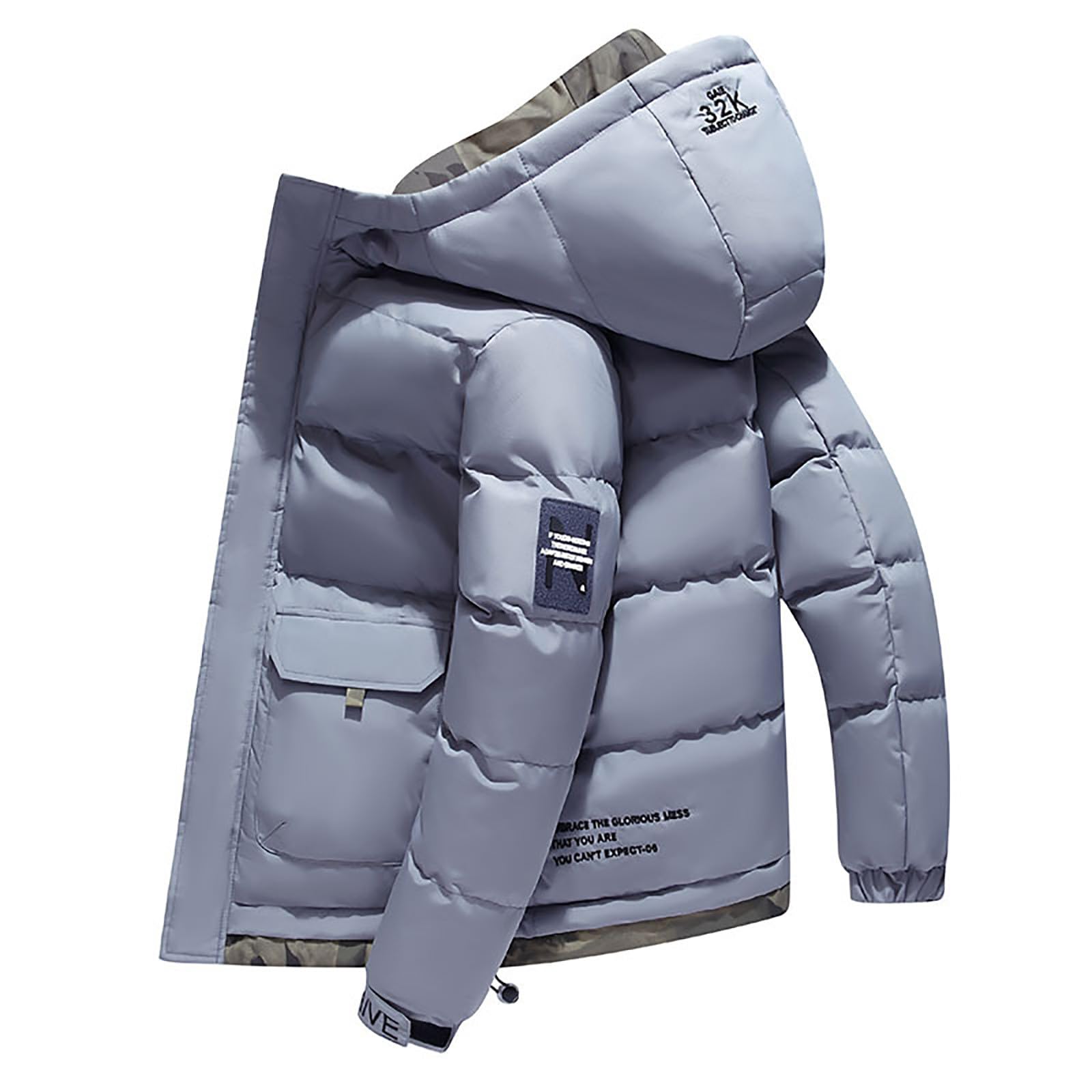 Generisch Giacca trapuntata da uomo, spessa giacca invernale con cappuccio, casual, antivento, in tinta unita, per l'inverno, per le attività all'aria aperta, con cappuccio