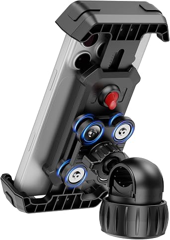 Wallke Motorcycle Phone Mount w/Dual Vibration Dampener & Anti-Theft Lock, Anti-Shake Bike Phone Holder, 360 Rotate Handlebar Ebike Phone Holder for Scooter Dirt Bike ATV, Fit 4.7-7 All Smartphone
