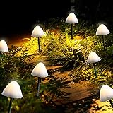 Outdoor Solar Garden Lights, Set of 12 Mini Solar Mushroom Light Outdoor Waterproof Cute Mushroom...