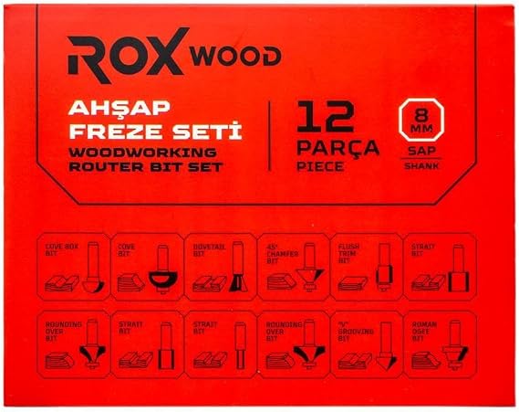 ROX WOOD 12 Parça Ahşap Freze Seti 8mm sap