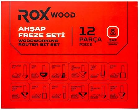 ROX WOOD 12 Parça Ahşap Freze Seti 8mm sap