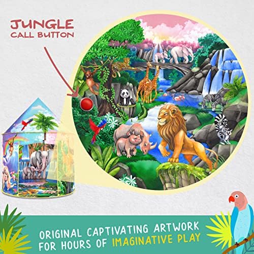 W&O Jungle Adventure Kids Tent with Jungle Call Button, Tent for Kids, Safari Animals, Kids Play Tent, Pop Up Tents for Kids, Play Tents, Play House, Kids Tent Indoor & Outdoor, Animal Toys for Kids