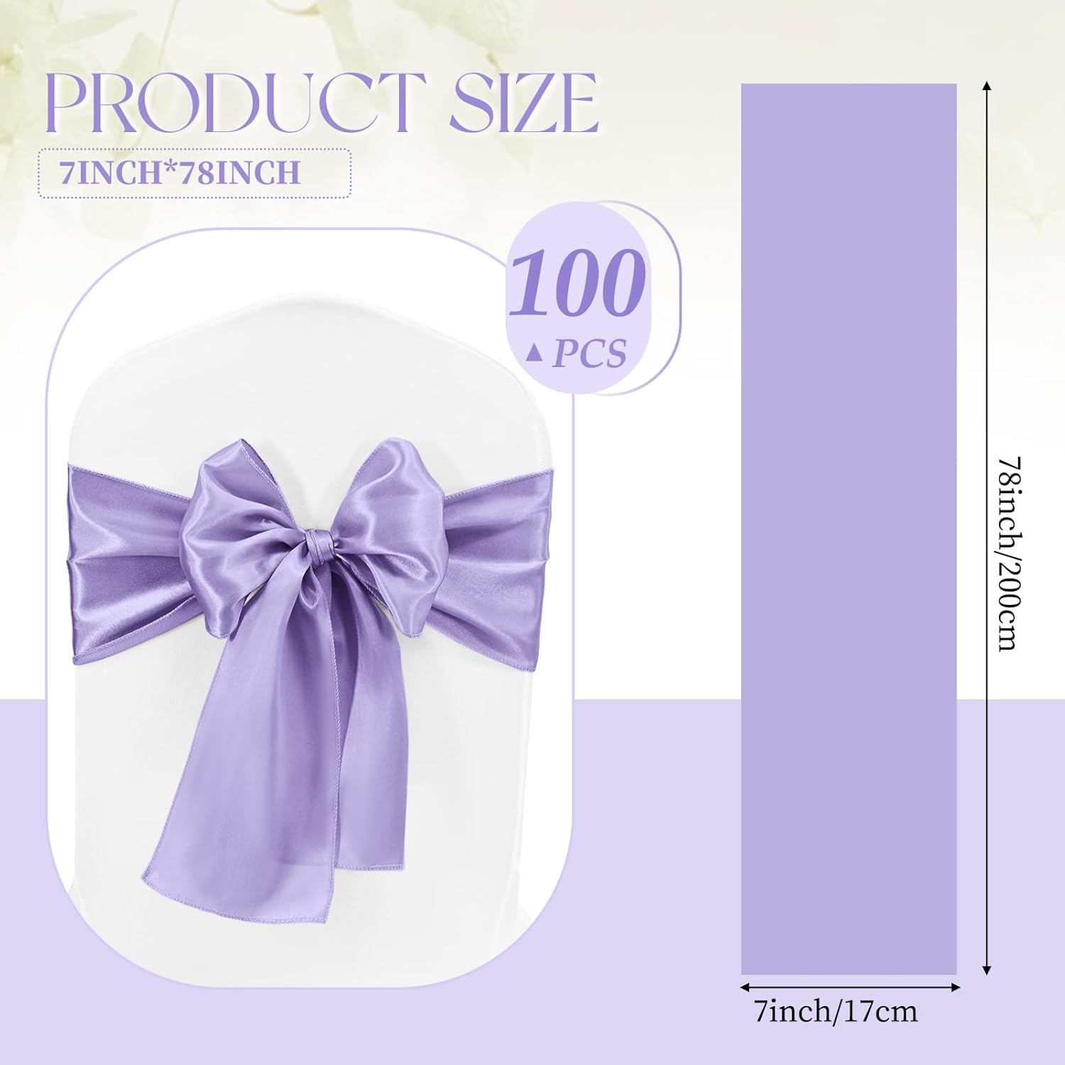 100 Pcs Satin Chair Sashes 78 inch for Wedding Reception Party Hotel Home Kitchen Decoration-Lavender