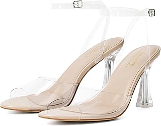 Susanny High Heels for Women Pointed Open Toe Strappy Chunky Block Heels Ankle Strap