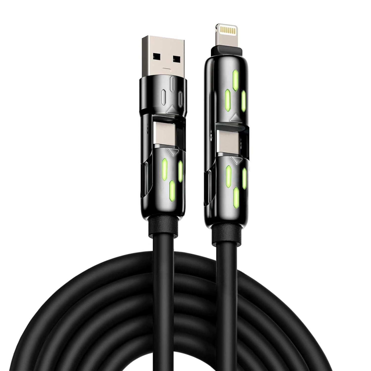 240W 4-in-1 Multi Fast USB Charging Cable with Breathing Light, USB A Type C Lightning Cable for iPhone 16 15 14 13 12 11 Pro Max iPad Samsung Galaxy MacBook iPad Tablets & More (6FT, Black) 240W 4-in-1 Multi Fast USB Charging Cable with Breathing Light, USB A Type C Lightning Cable for iPhone 16 15 14 13 12 11 Pro Max iPad Samsung Galaxy MacBook iPad Tablets & More (6FT, Black)
