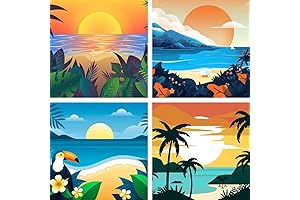 AOSGEDY Kids Paint by Numbers Kits for Beginners - 4 Pack Landscape Beach Theme