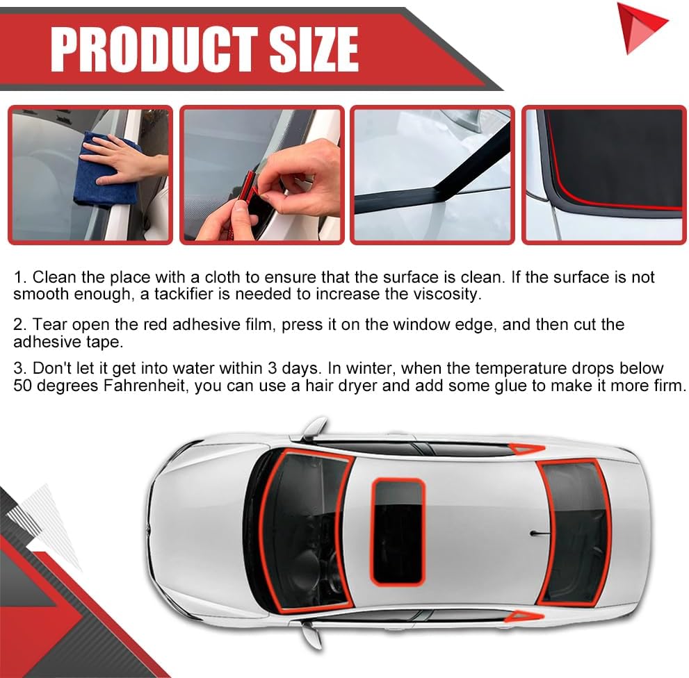 23Ft Car Weather Stripping, Tailgate Adhesive Rubber Seal Strip, Windshield Rubber Seal T Shape Sealing Strip for Car Front Rear Windshield, Keep Interior Tidy Quieter (30MM)