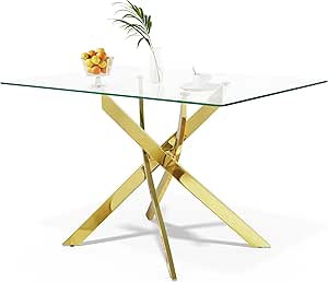 Amazon.com - Glass Dining Table,Gold Kitchen Table for 4,Rectanglar 47 ...