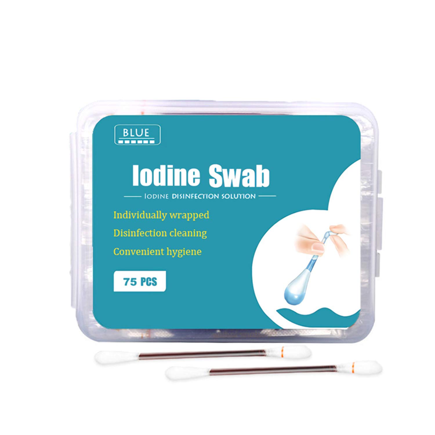 HUNWEY 75ct Disposable Iodine cotton swabs Emergency Care Sanitary Cotton Buds Tip