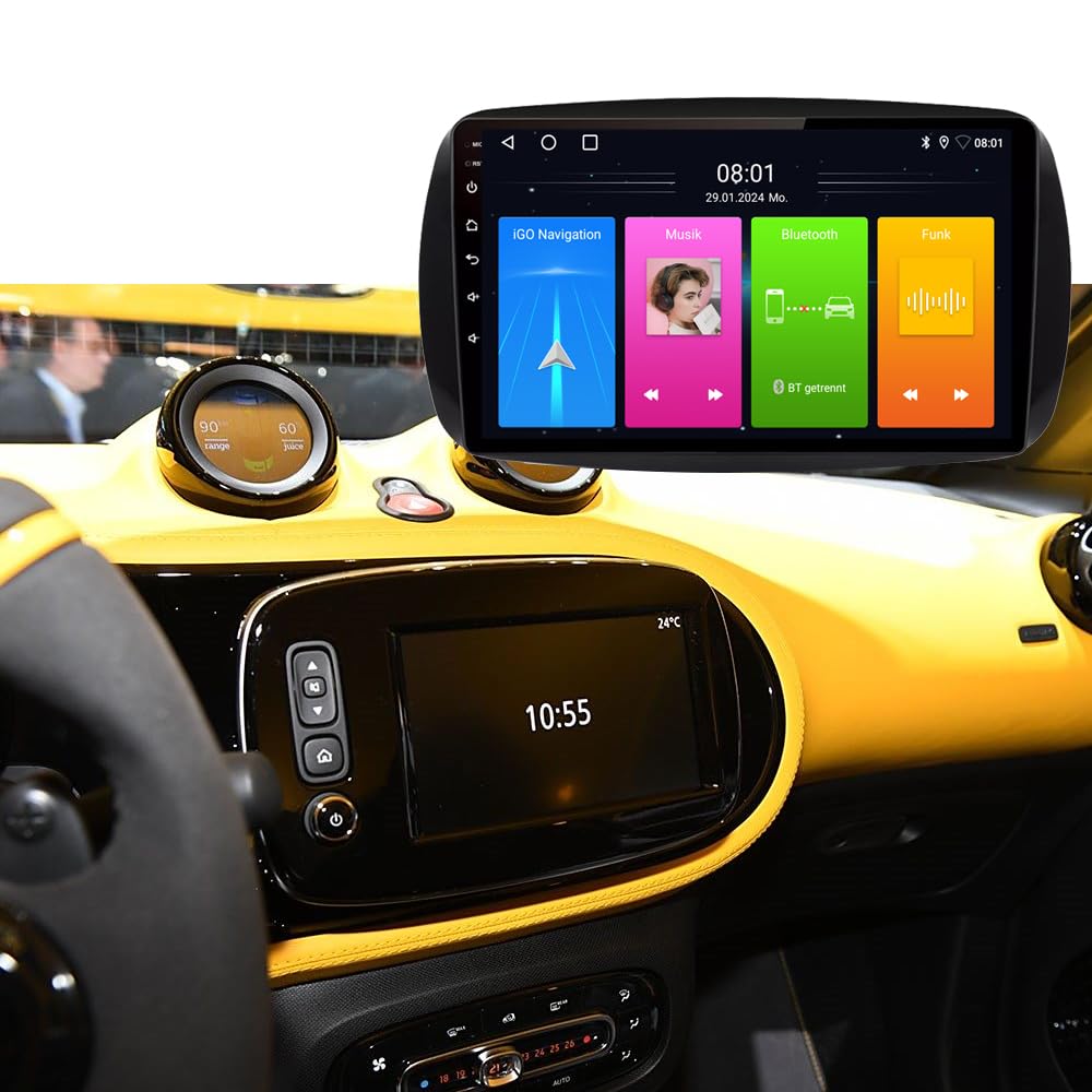 9 Inch Car HD Touch Screen USB Bluetooth Wireless WiFi Player Radio Car Player GPS Navigation Carplay/Android Car Radio, Replacement for Smart Forfour 4 Hatchback 453/Fortwo II Cabriolet Coupe 453