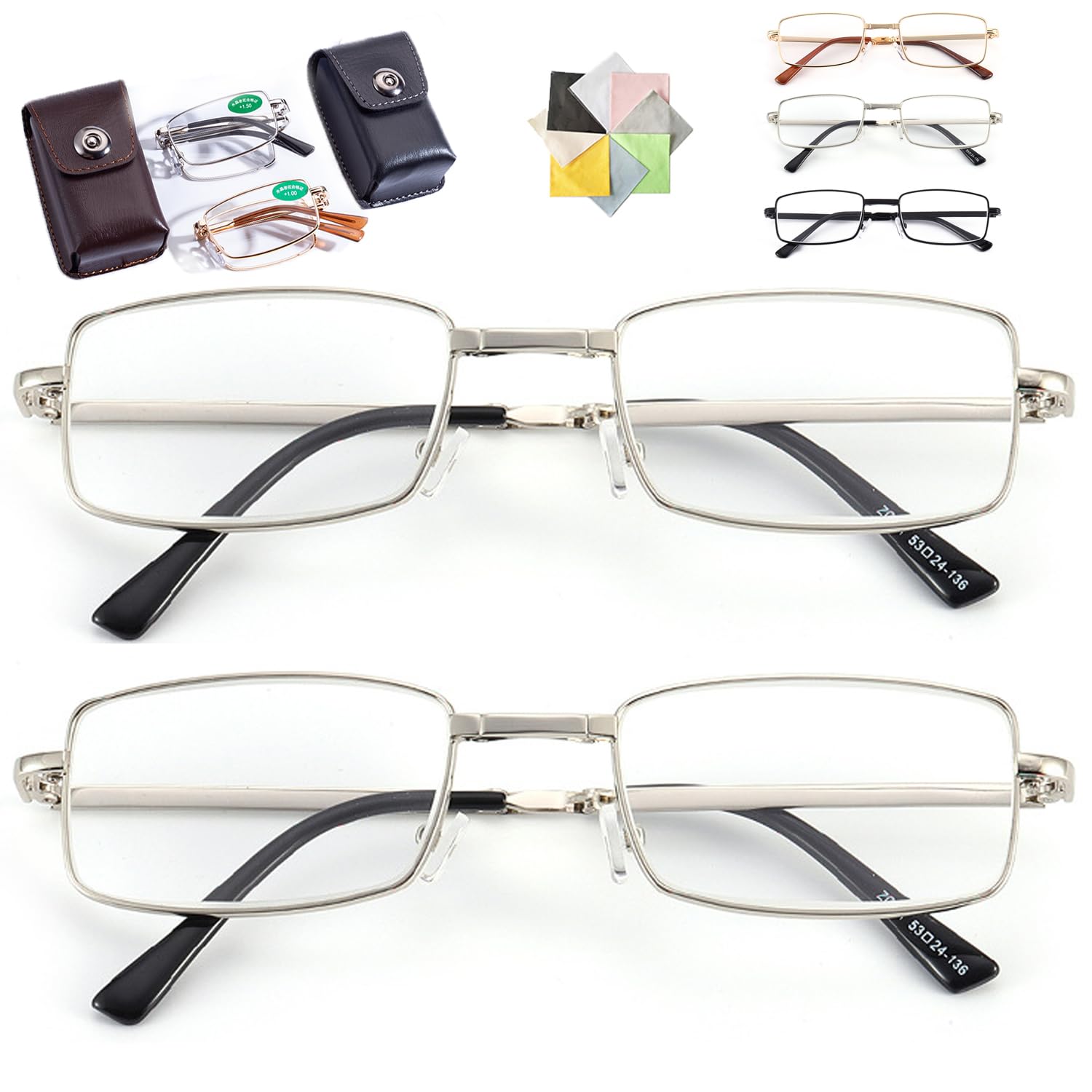 Reading Glasses for Men Women, Ultra Light Multifocus Reading Titanium Folding Reading Glasses with Case