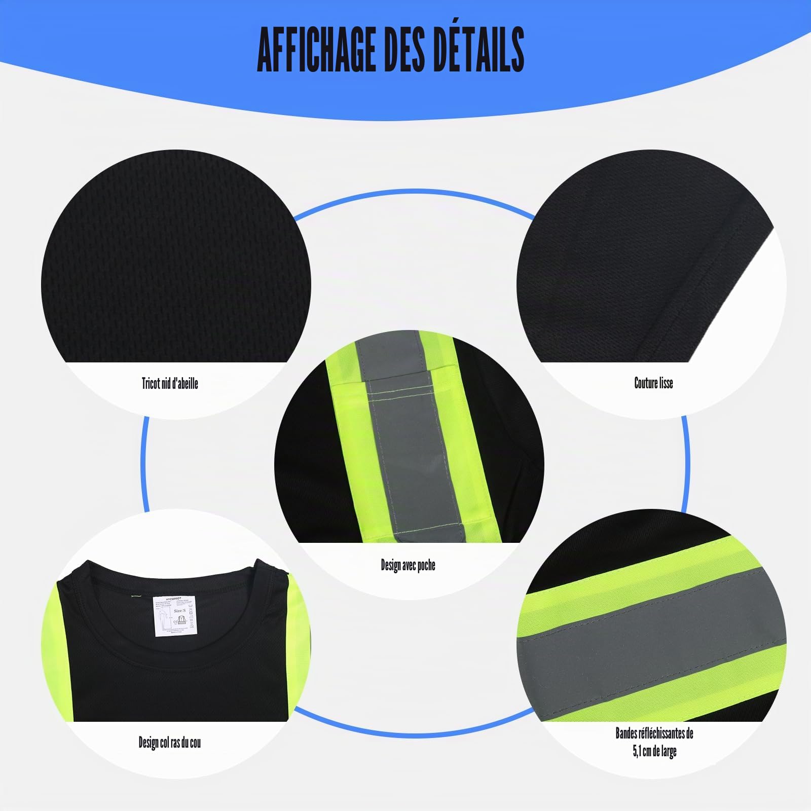 HYCOPROT T-Shirt Haute Visibilité Gilet de Sécurité Réfléchissant Respirant Léger Chemise à Manches Courtes Vêtements de Travail Chemises à Manches Courtes