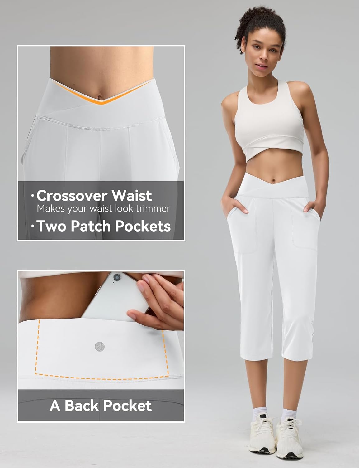 Women's Capri Pants for Casual Summer Petite Capris with Pocket Loose Fit High Waisted Straight Cropped Pants Dressy Lounge Yoga White M - Image 6