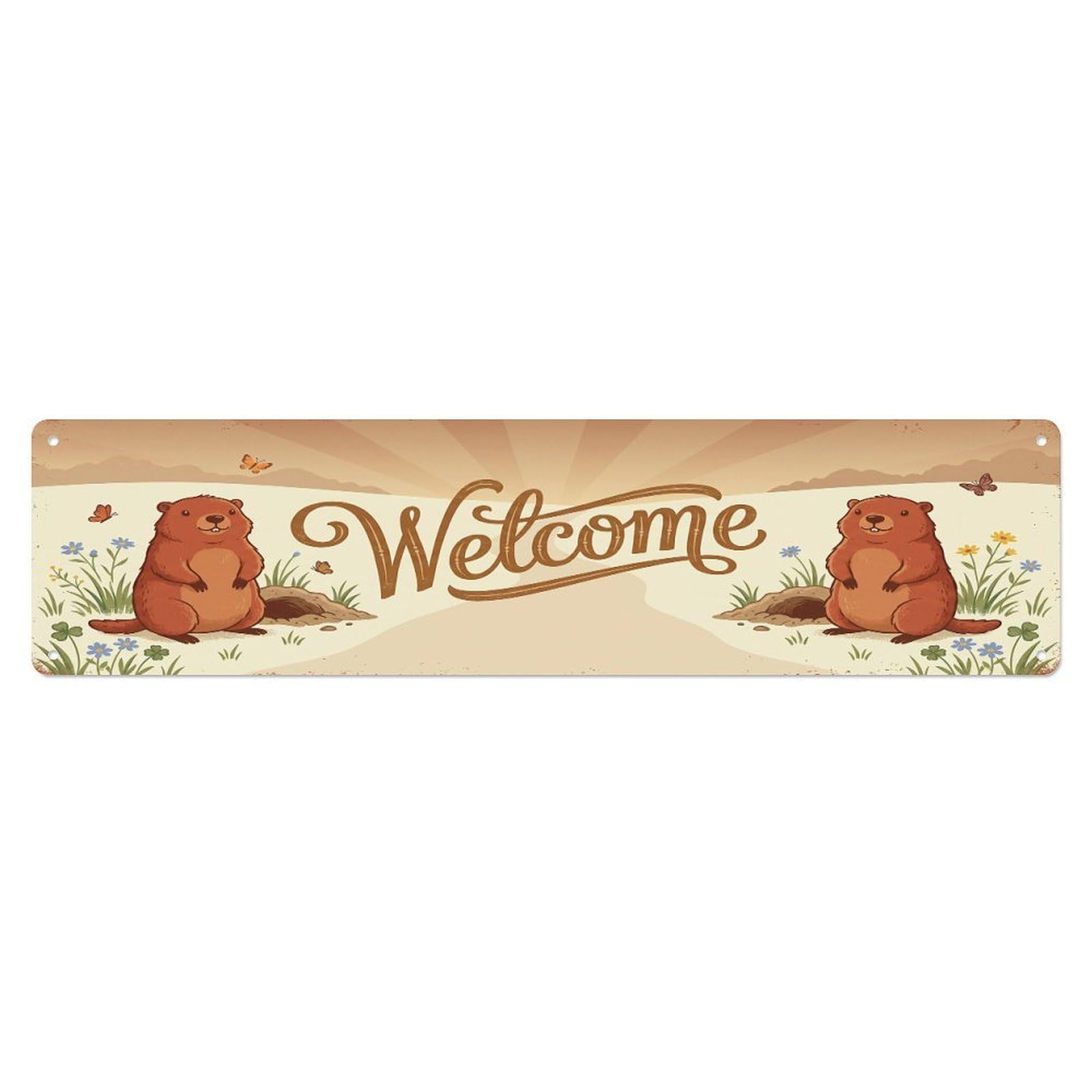 Vintage Welcome Groundhog Burrow Metal Tin Sign