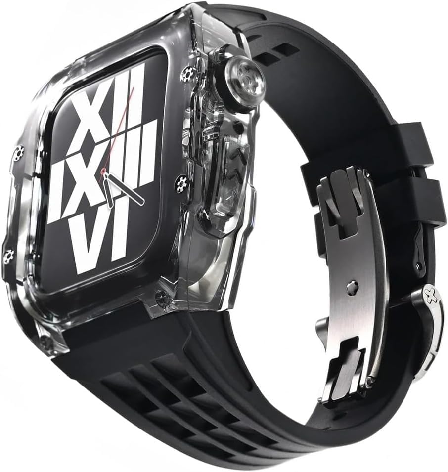 Bracelet caoutchouc transparent premium style Rm pour Apple Watch 45 mm et 44 mm
