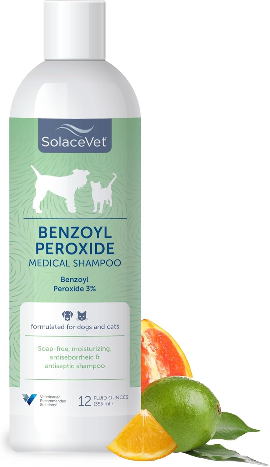 SolaceVet Benzoyl Peroxide Medical Shampoo 12 oz – Vet Recommended Degreasing & Anti-Itch Wash for Dogs & Cats