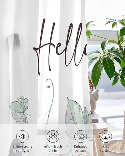 Miniatura 10 de Cortinas traslúcidas florales de eucalipto de 84 pulgadas de largo, juego de 2 paneles de cortinas para cocina, dormitorio, sala de estar, puerta,