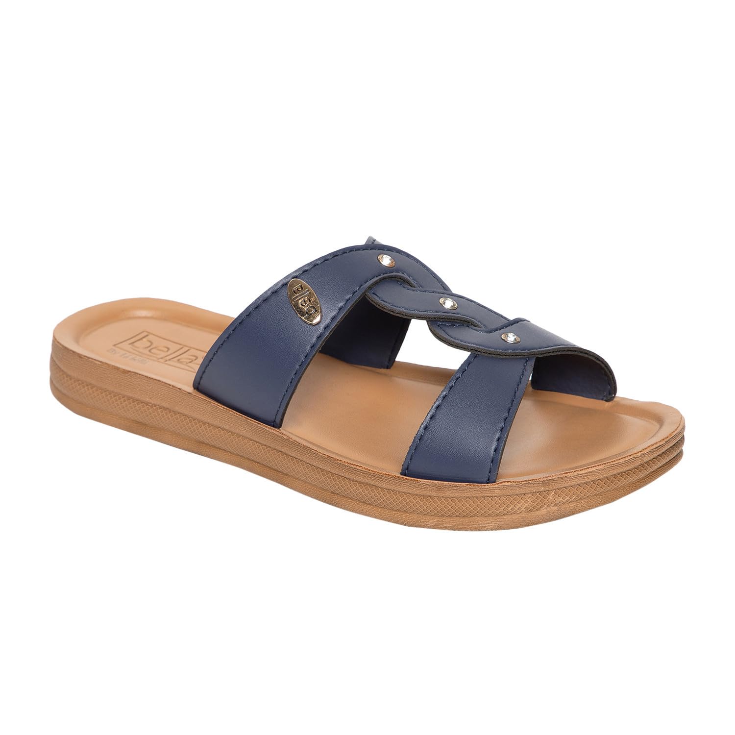 BELLA Women Fashion Flat Slip On Navy Sandal | Durable | Stylish | Comfortable | Slip Resistant | Lightweight and Breathable