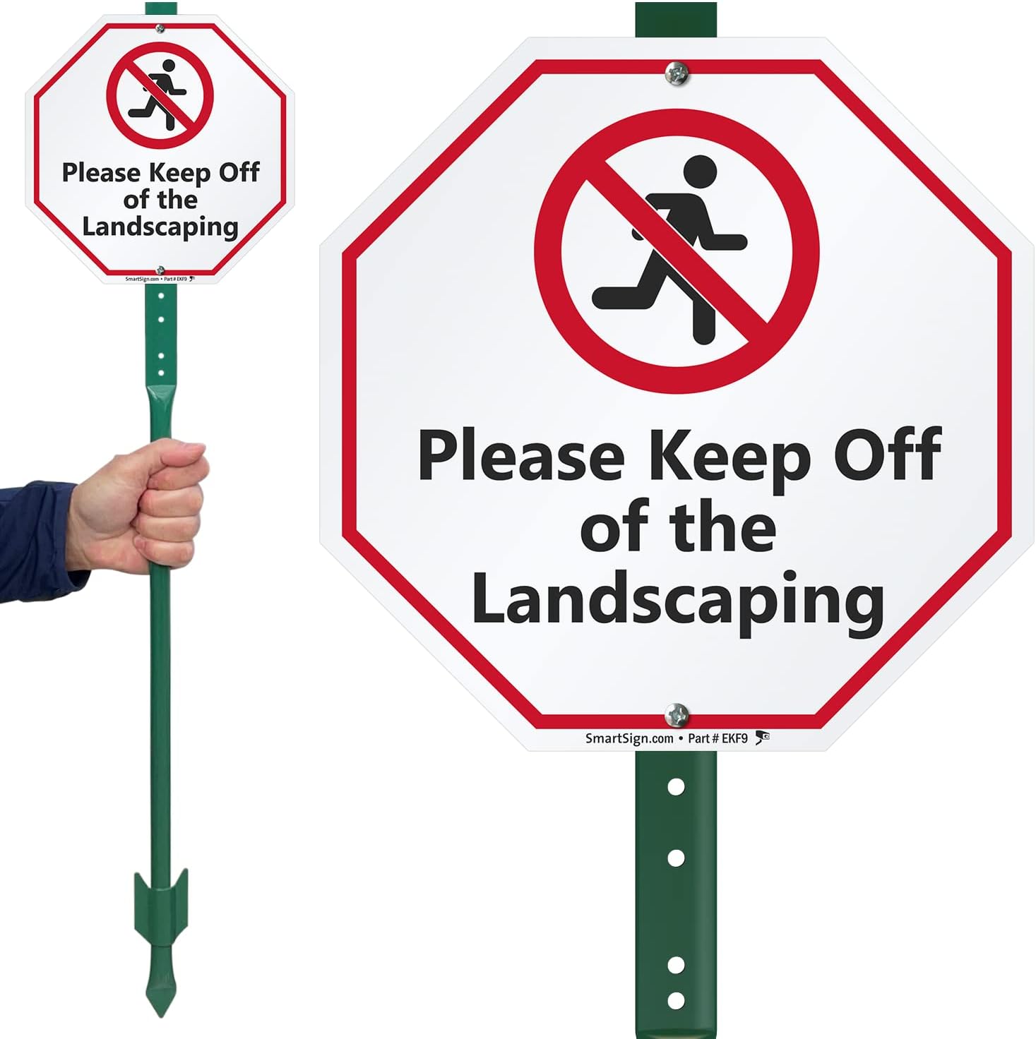 SmartSign 10 x 10 inch “Please Keep Off Of The Landscaping” LawnBoss Yard Sign with 3 foot Stake, 40 mil Laminated Rustproof Aluminum, Red, Black and White, Set of 1, Made in USA