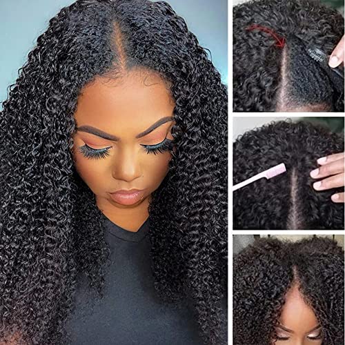 Fuduete Curly V Part Wig Human Hair Upgrade U Part Human Hair Wigs For Black Women Deep Curly Brazilian Human Hair Wigs 180% Density V Part Wigs No Glue No Sew In Natural Color(20Inch, Curly V Part Wig) #TOP4