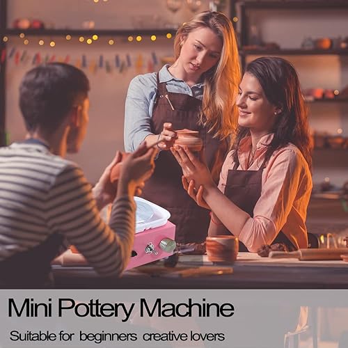 Miniatura 6 de Mini rueda de cerámica rosa, rueda de cerámica eléctrica, máquina de arcilla de velocidad ajustable con maceta desmontable, juego de herramientas de