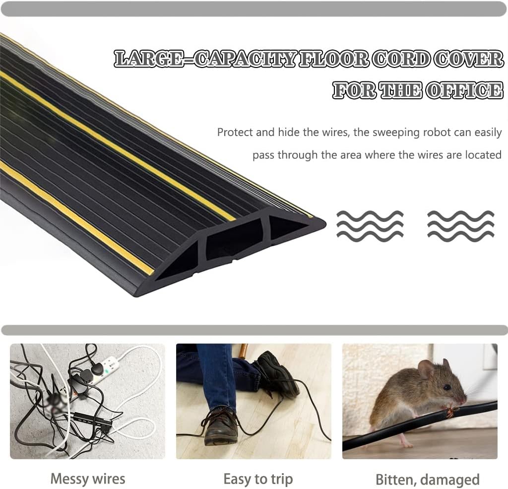Floor Cord Cover Office Large Capacity Soft PVC Floor Cable Cover, Easy to Cut Anti-Trip Floor Cord Management, Cord Cavity-3.5 * 1.5cm/1.4 * 0.6inches