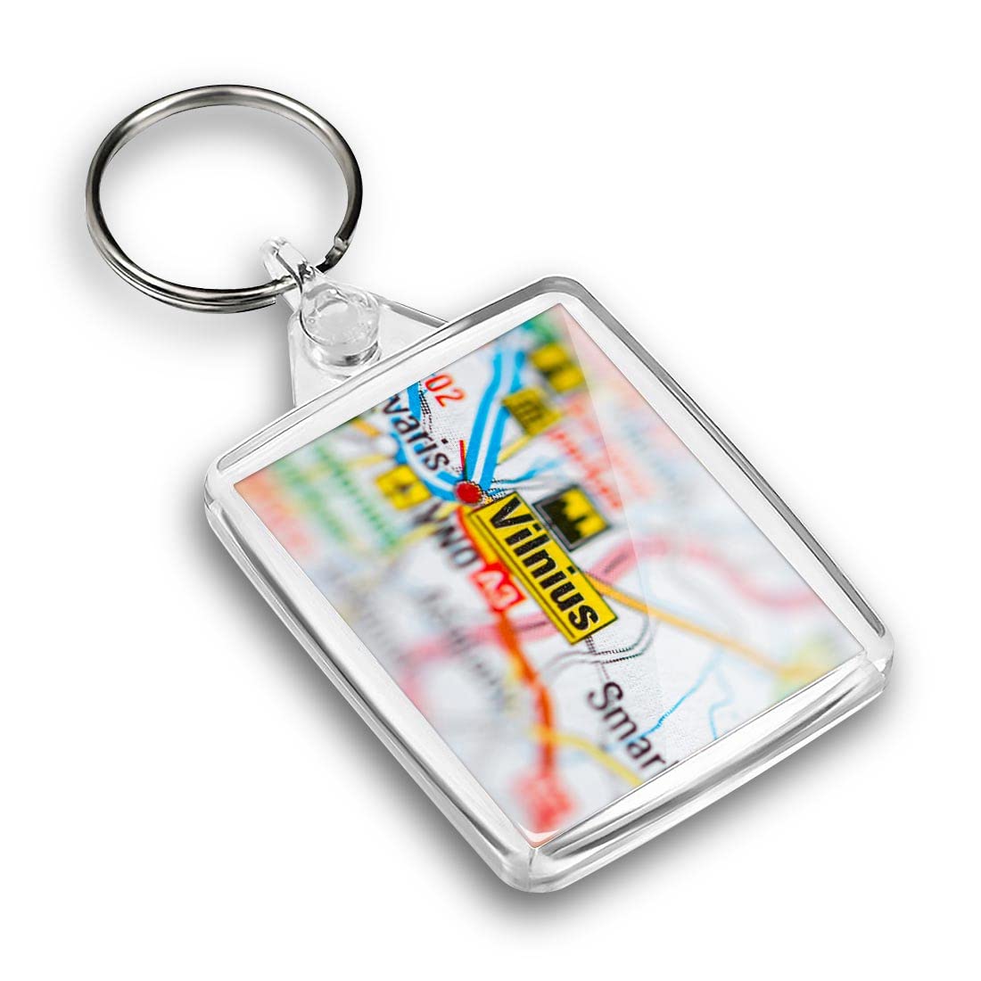 Destination Vinyl ltd 1 x IP02 Rectangle Passport Keyring Photo Vilnius Lithuania Map Real Road |Keychain|Keyring|Charm| #55165