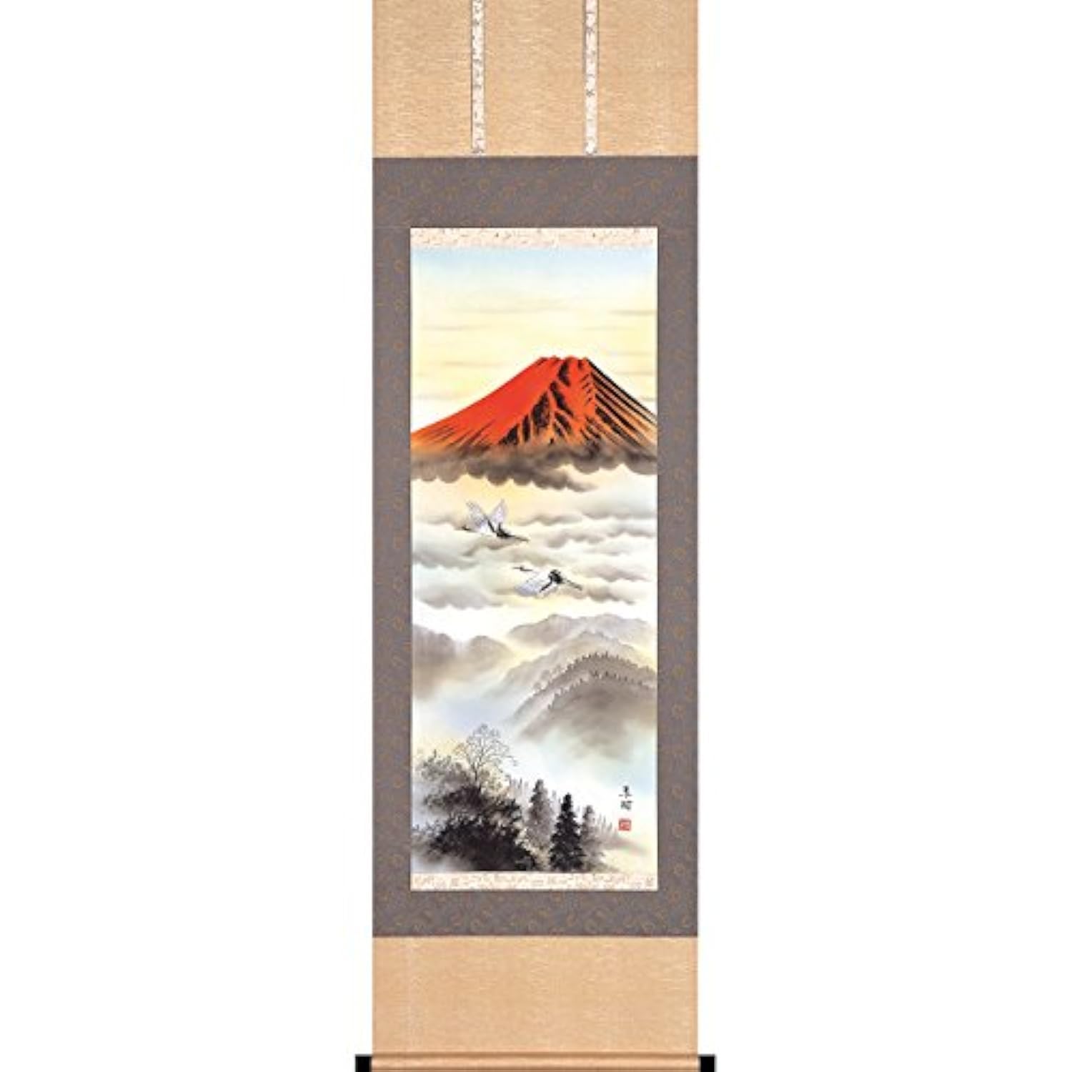 Kaitakudou art kakejiku Japanese Traditional Authentic Wall Hanging Room Decoration 54.5x185cm(21.5x72.8in) with Paulownia Box A8313 Akafuji by Touson