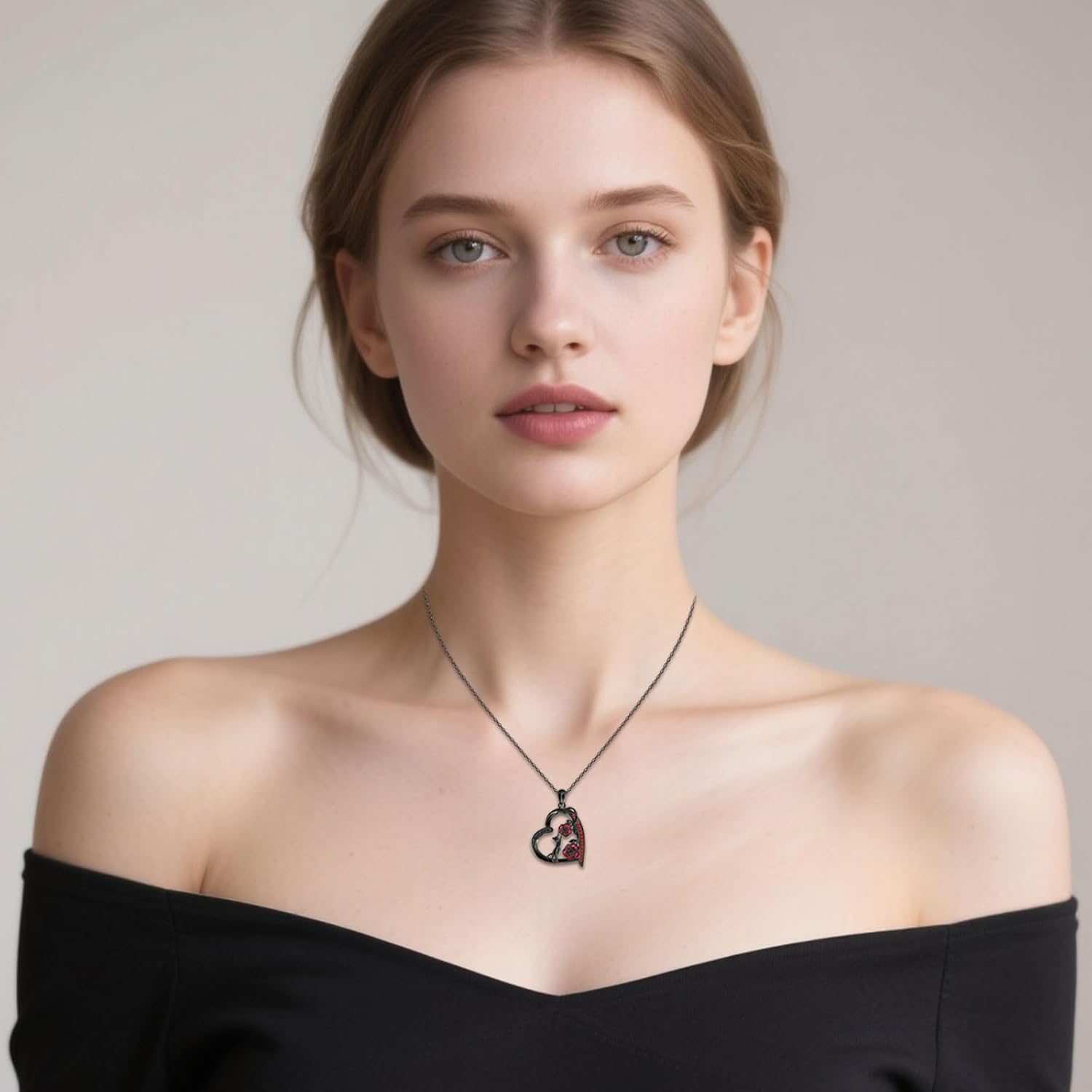 Skeleton Hand Red Rose Necklace 925 Sterling Silver Heart Halloween Pendant Necklace Gothic Jewelry - Image 2