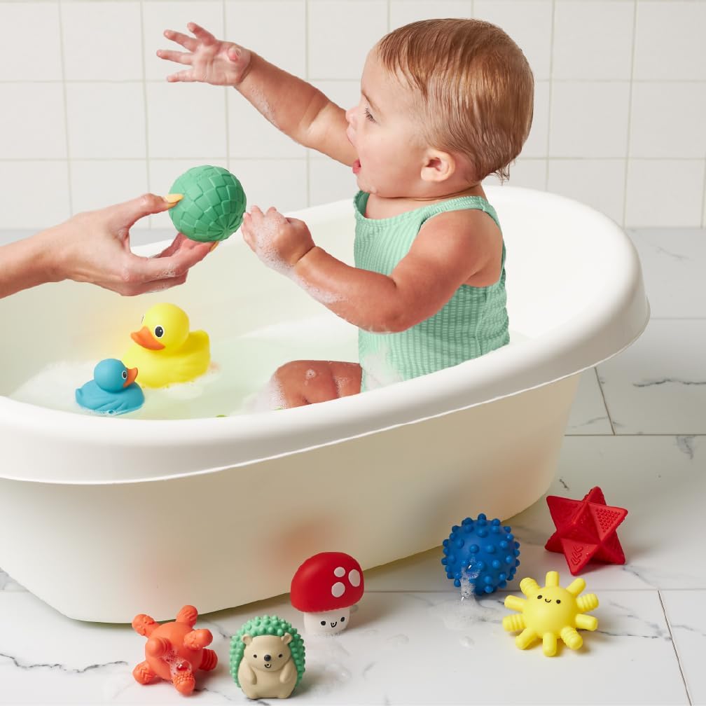 Itzy Ritzy 10-Piece Water Bath Toys Gift Set – Soft, Squeezable Multicolor Sensory Toy Set for Motor Skills, Imaginative Play, and Fun Bathtime Activities