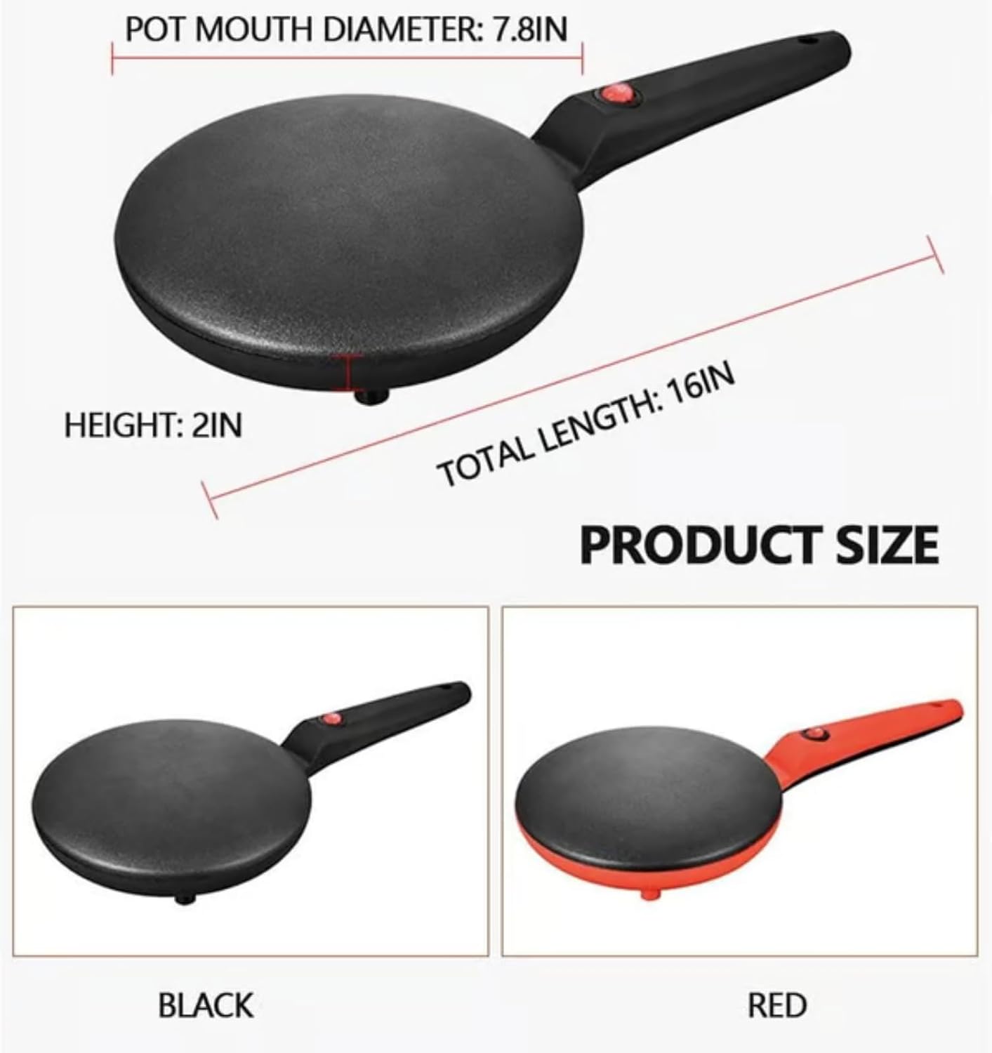 8" Electric Crepe Maker with Nonstick Coating and Automatic Temperature Control, Compact Crepe Maker with Dipping Plate, Portable Crepe Pan for Crepes, Pancakes, Bacon, Tortilla (Red)