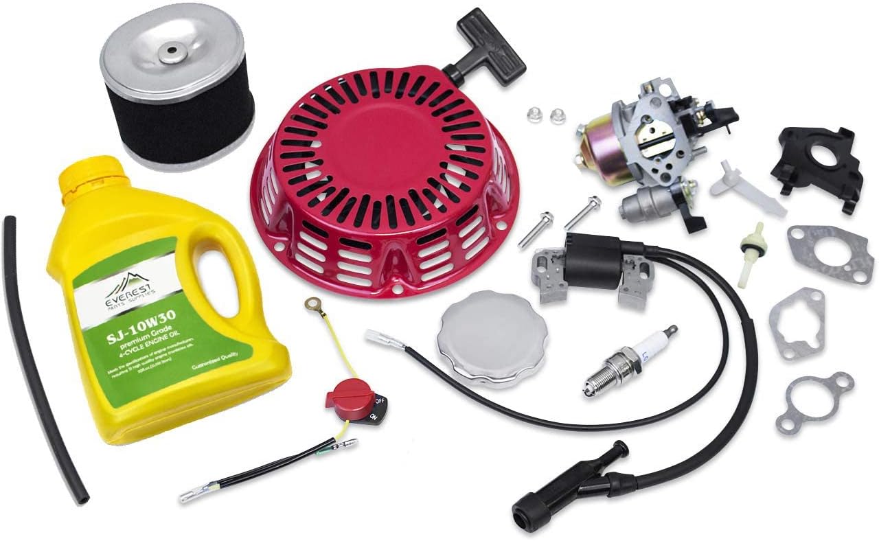 Tune Up Kit Replacement for Honda GX240 8HP, GX270 9HP with Recoil Pull Start, Carburetor, Ignition Coil, Spark Plug, Air Filter, 10W30 Oil, On-Off Switch