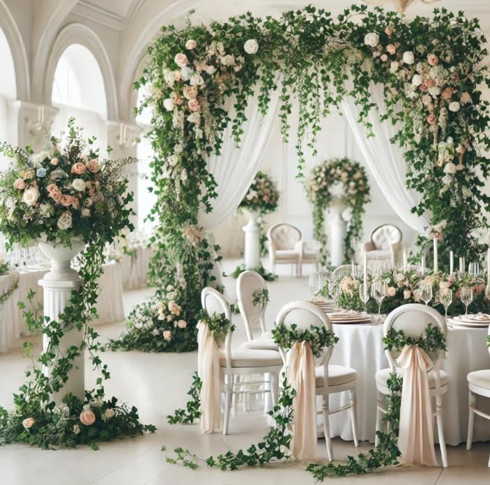 48 PCS 336 FT Fake Vines for Room Decor Artificial Ivy Garland Aesthetic Artificial Plant Ivy Leaves Hanging Faux Greenery Leaves Aesthetic Decor for Home Garden Wall Wedding Party Decor