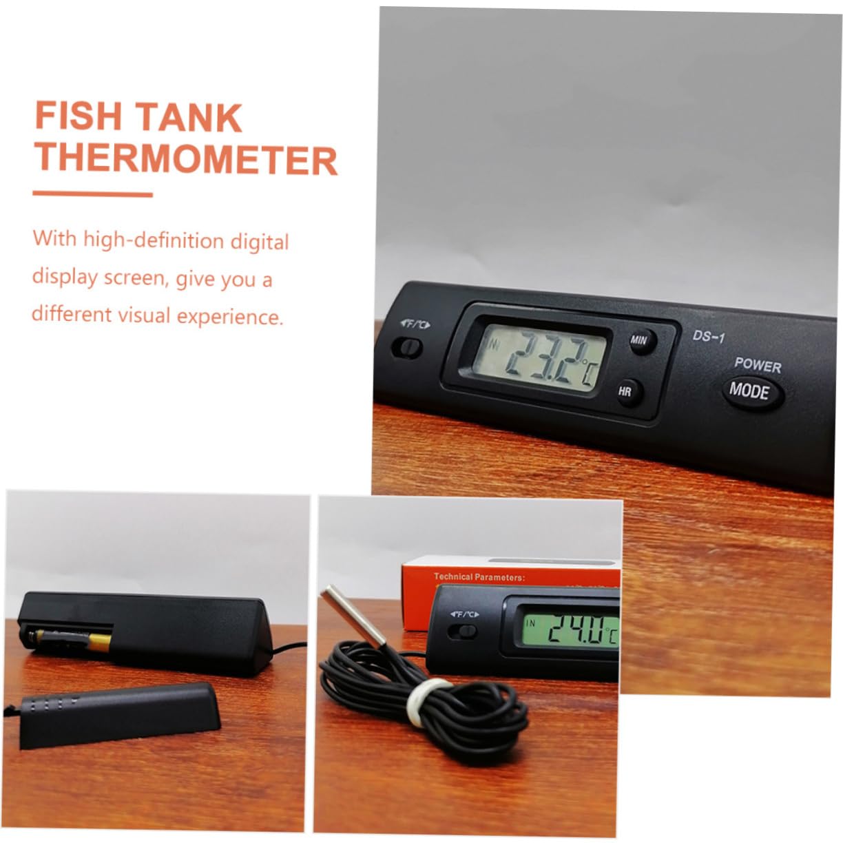 Mikikit 3 Sets Digital Display Aquarium Thermometer Practical Reptile Tank Temperature Gauge with Dual Probes for Accurate Readings Fish Tanks and Terrariums Compact Design for Easy