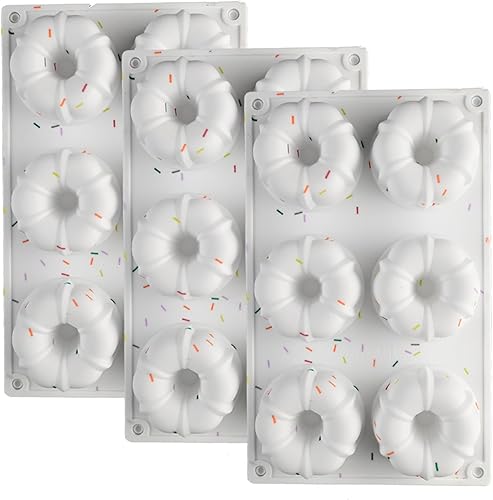 3PCS Silicone Jello Molds 6-Cavity Nonstick Silicone Molds for Baking Donuts Cake Brownies Mousse