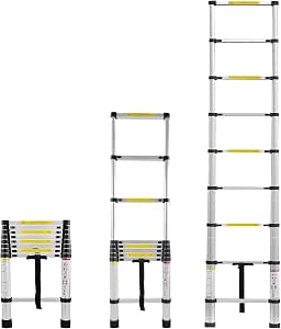 Échelle télescopique 6,2 m avec 2 crochets, échelle en aluminium pliable, échelle de grenier télescopique, portable extensible - Bricolage