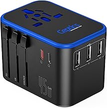 Ceptics Universal Travel Adapter, 45W International Power Adapter with PD & QC 3.0 Dual USB-C, 3 USB Travel Adapter Worldwide, Type I C G A Outlets 110V 220V A/C - EU Euro US UK (11-KU)