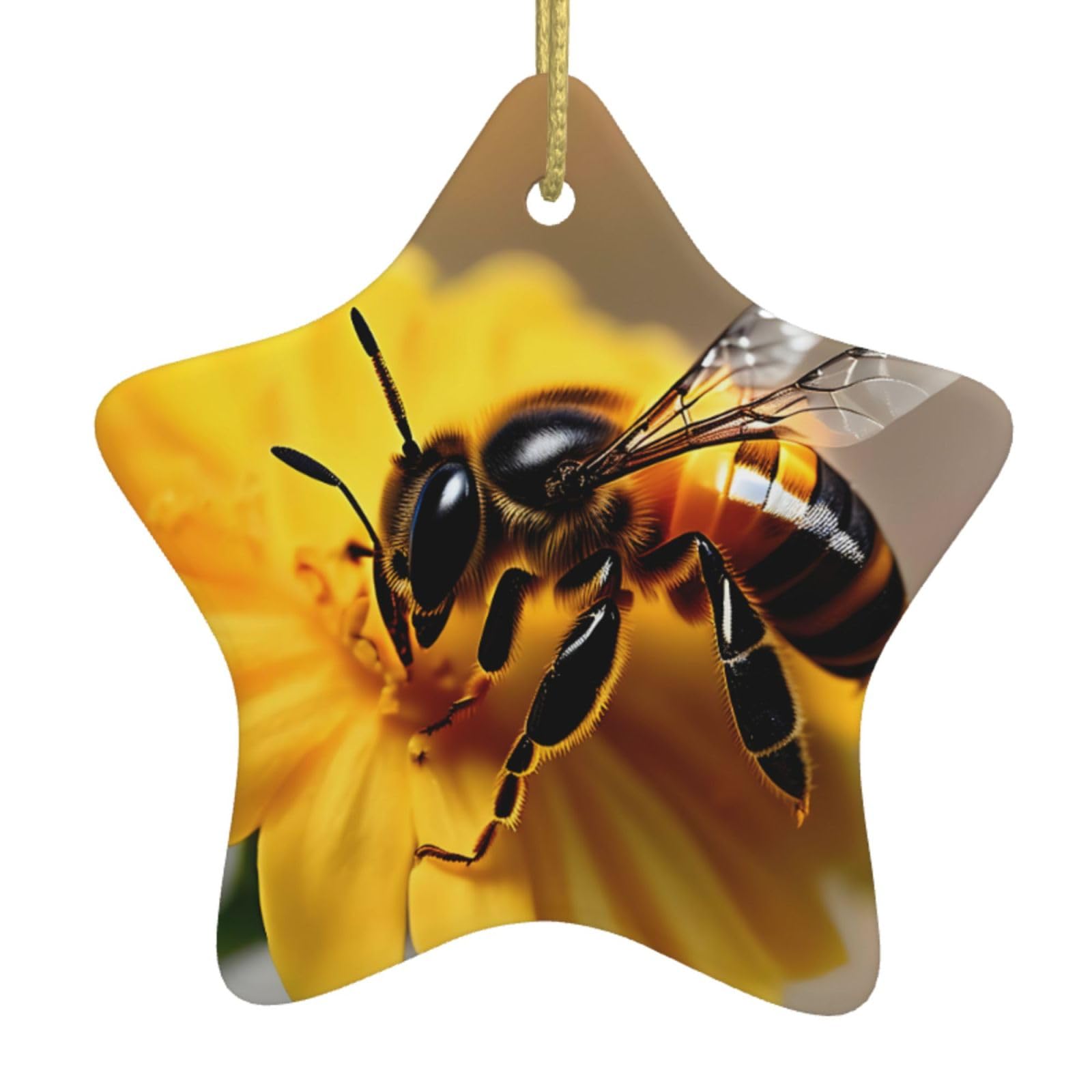 Honey Bee And Flower Print Christmas Ornaments, Ceramic Hanging Ornament, Round Shape Decorations
