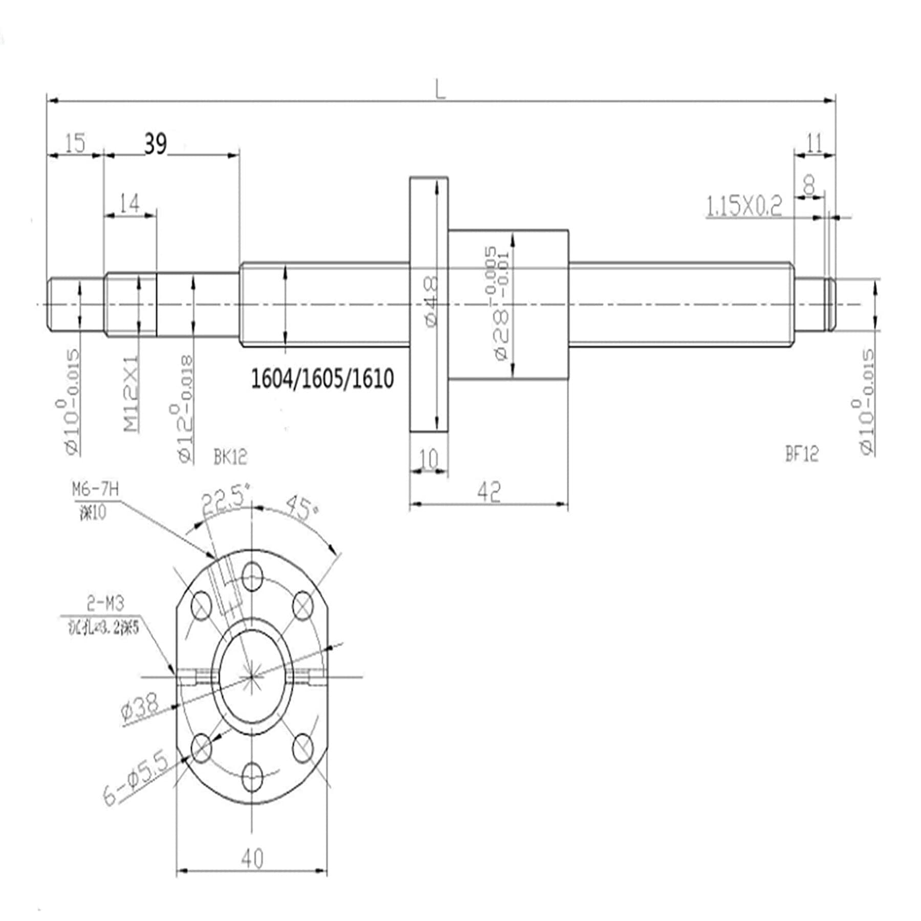 Vite a sfera SFU1605, 1000 mm, in acciaio inox, con supporto BK12/BF12, alloggiamento del dado e kit di accoppiamento, per tutti i tipi di macchine CNC