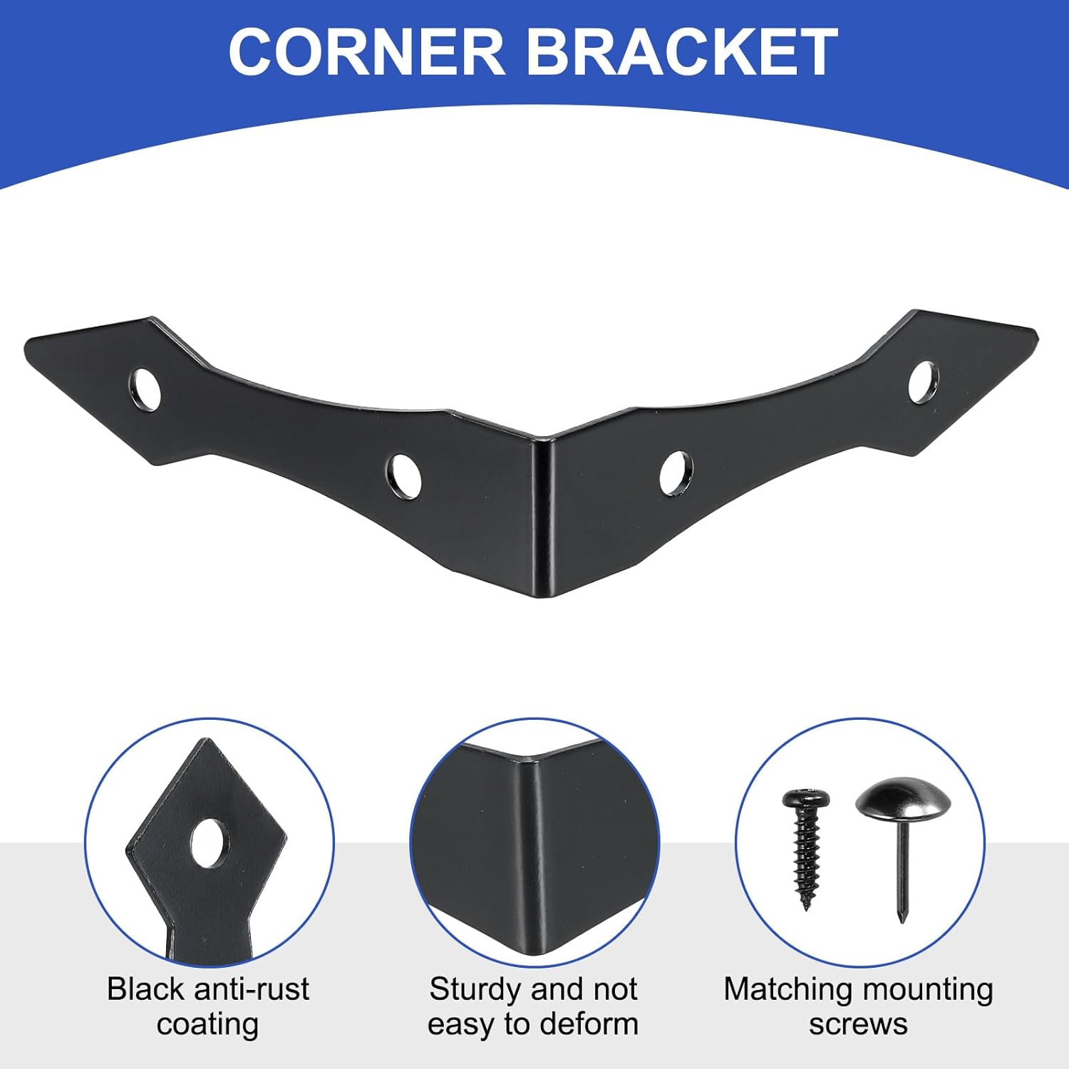 uxcell 4 Sets Decorative Corner Brackets 3.9"x3.9"x0.8", Flat L-Shaped Brackets Metal Corner Protector for Sliding Barn Door Shutters Garage Decorative, (Black, l Shape)