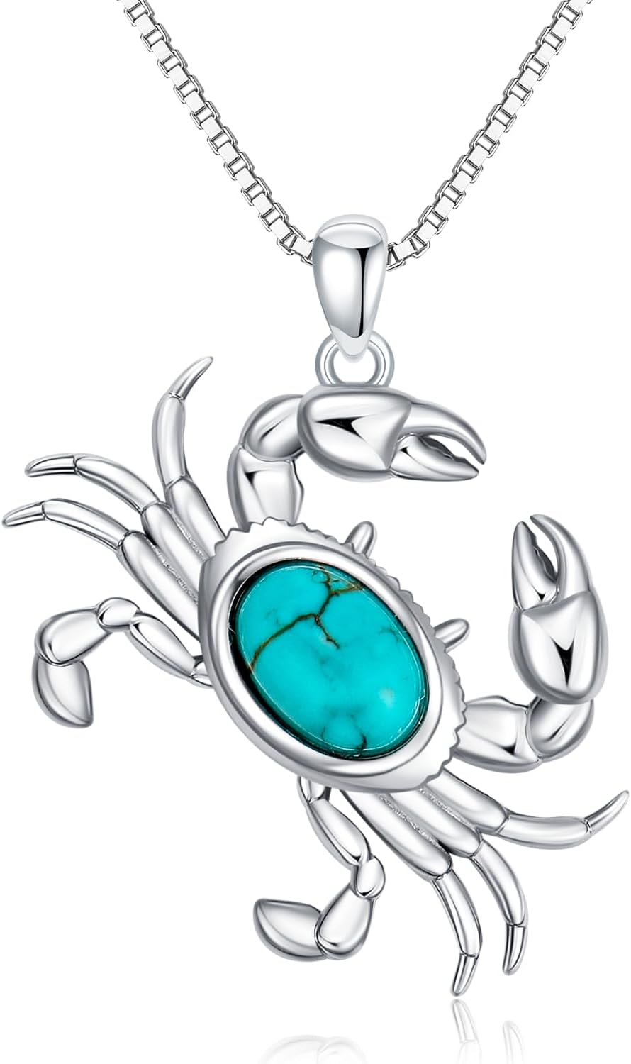 Genuine Turquoise Crab Necklace, Sterling Silver Native American Ocean Summer Pendant Jewelry Birthdays Gift for Women