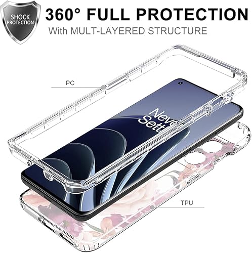 Miniatura 3 de Funda para OnePlus 10 Pro NE2210 con protector de pantalla de vidrio templado, bonito patrón floral transparente de cuerpo completo, funda