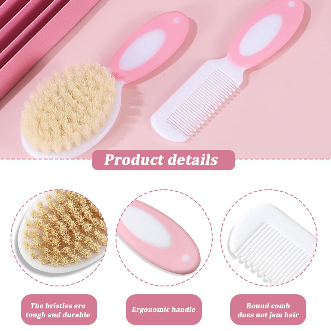Ensemble Brosse à Cheveux et Peigne pour Bébé,1 ensemble,Brosse à Poils Naturels Doux,Manche Antidérapant,Spécial pour bébés et Nouveau-nés,Cadeau de Naissance,Essentiels pour Nouveau-né 0plus Mois