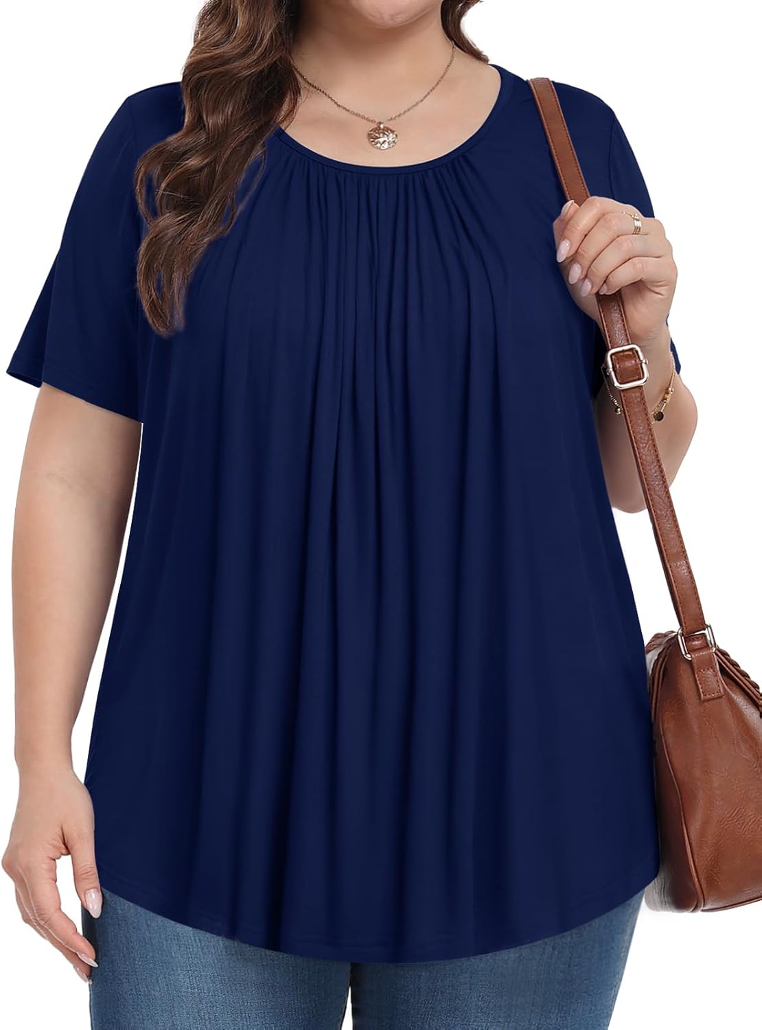 Womens Plus Size Tops Summer Shirts Tunic Short Sleeve Crew Neck Loose Fit Blouse 1X-5X - Image 2