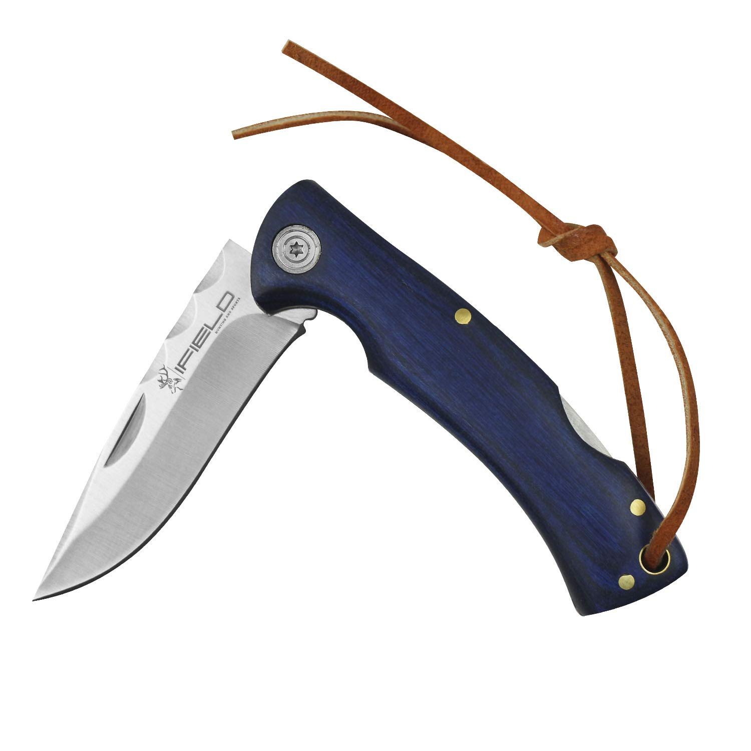 iFIELD EL29039 Coltello da caccia pieghevole Bushcraft Sopravvivenza Escursionismo Campeggio, lama in acciaio inox con manico blu stamina, Made in Albacete (Spagna)