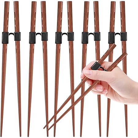 5 Pairs Reusable Training Chopsticks Helpers for Beginner Trainer Learner, Japanese Wooden Chopsticks pack and Holder Helper Set, Dishwasher Safe, L8.86Inch (6.Rosewood tortoiseshell)